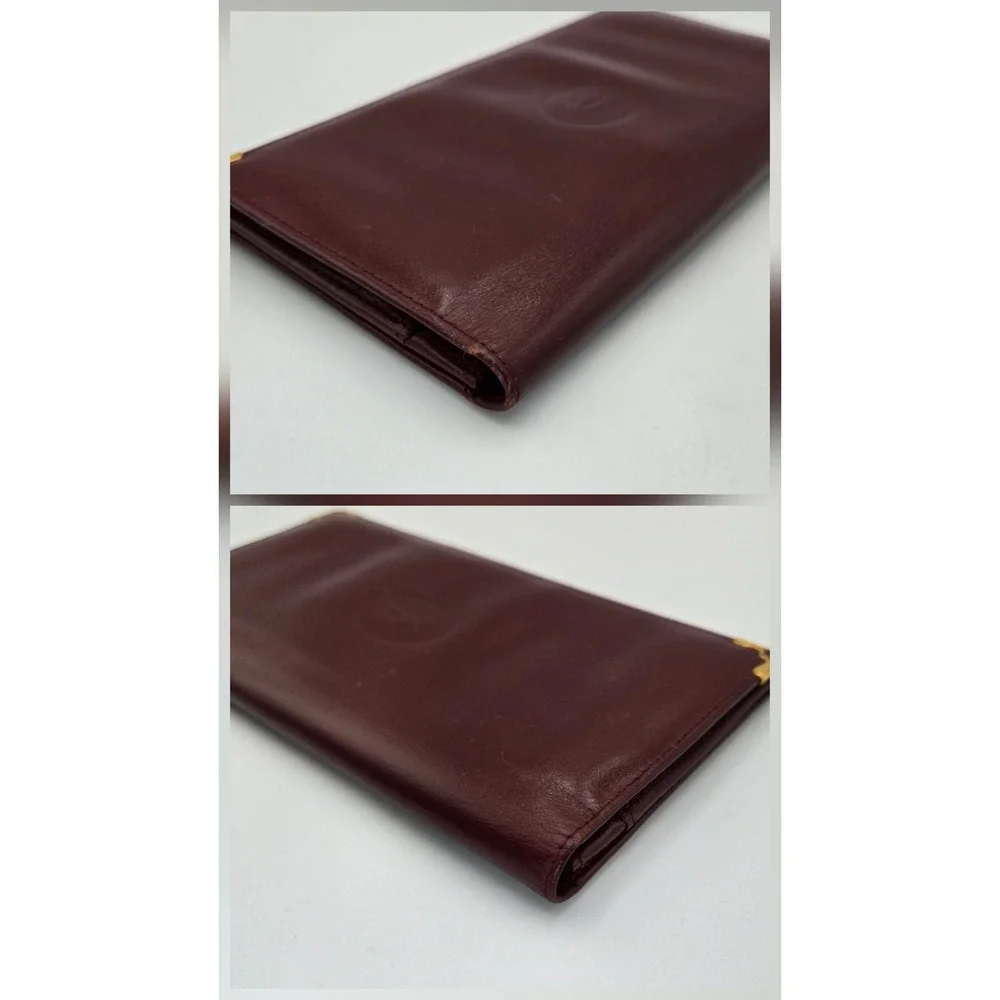 Cartier Must de Cartier Vintage Burgundy Leather Long Bifold Wallet Gold Corners